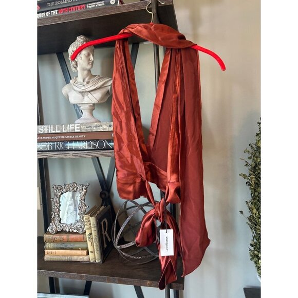 NONchalant Label Tara Silk Plunge Top Rust Womens Size XL - Picture 7 of 9